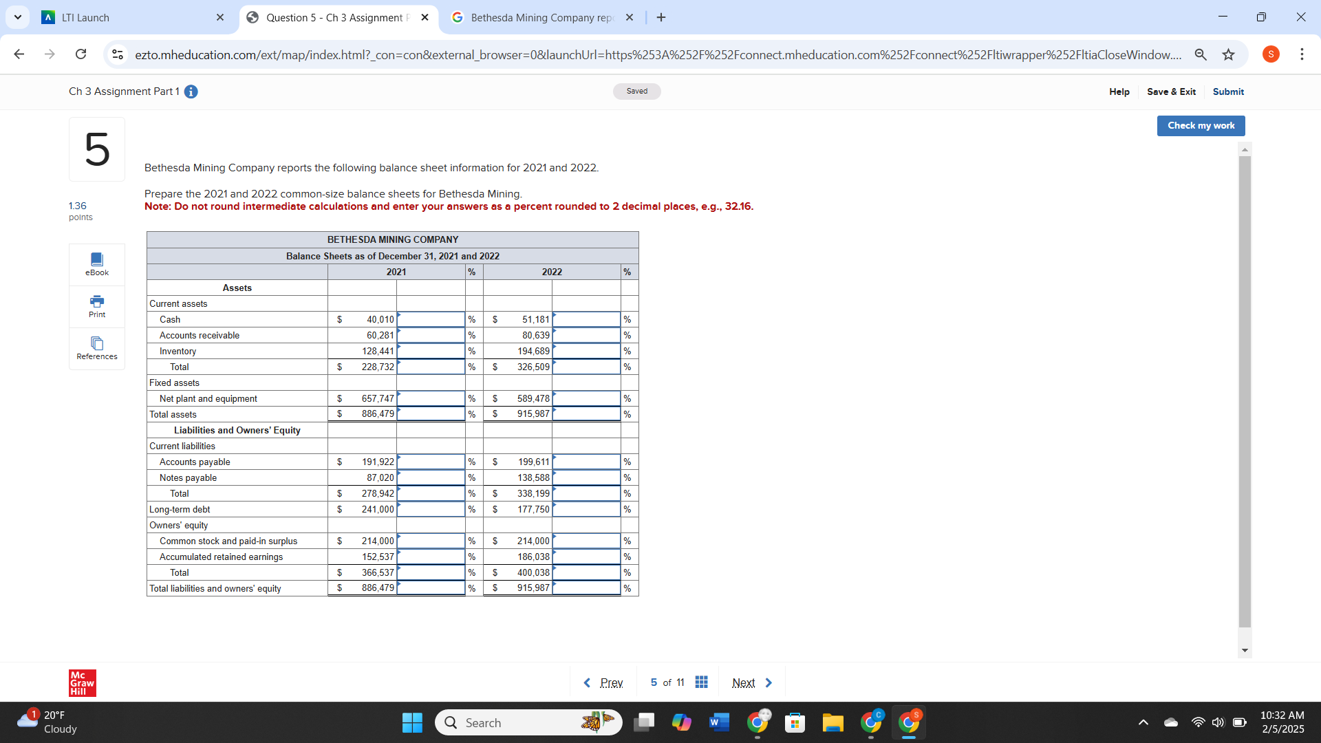 v A LTI Launch X Question 5 - Ch 3 Assignment P X