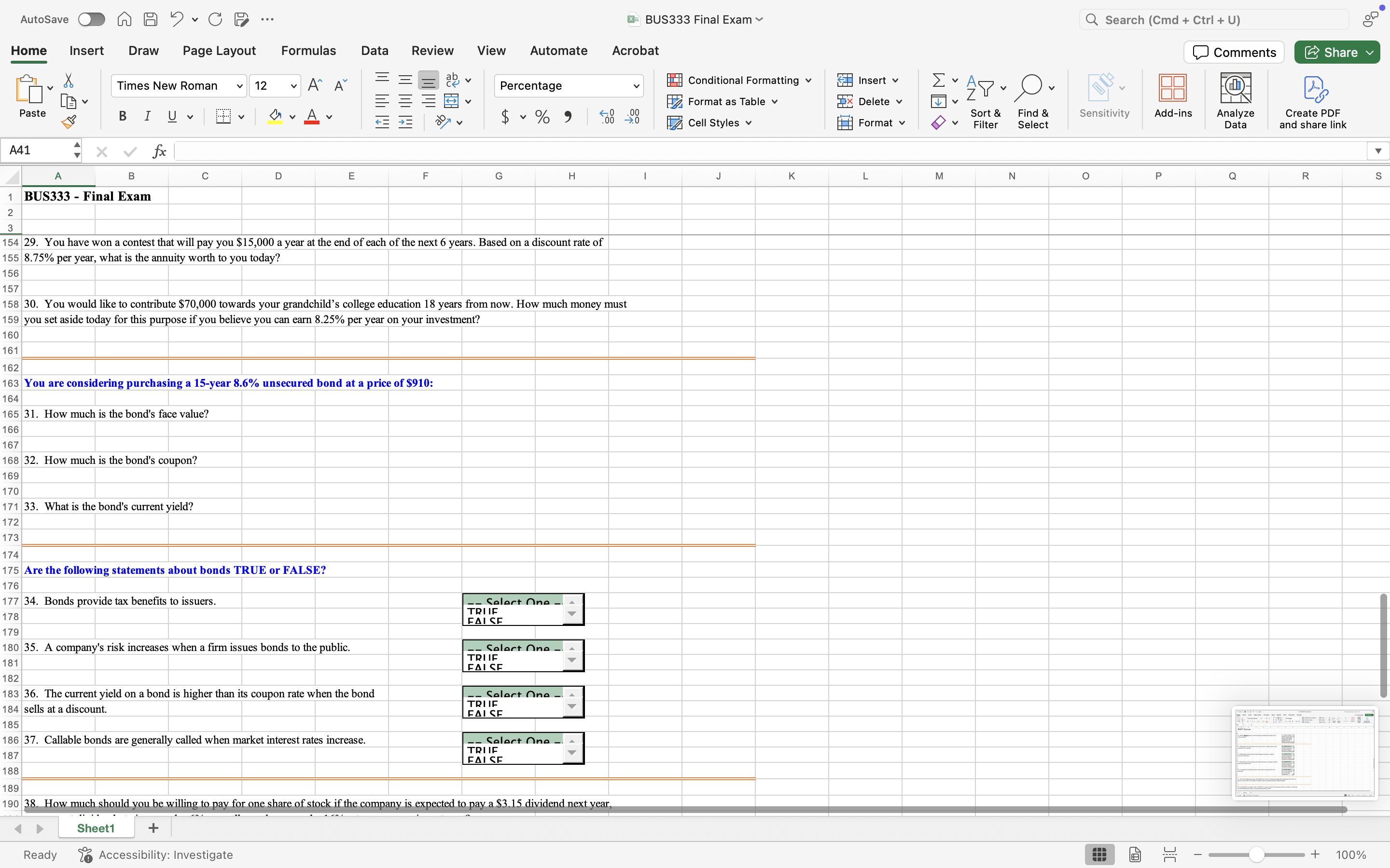 AutoSave O A A 5 . CD ... X: BUS333 Final Exam Q