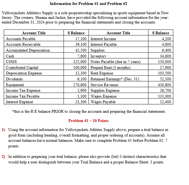 Information for Problem #1 and Problem #2