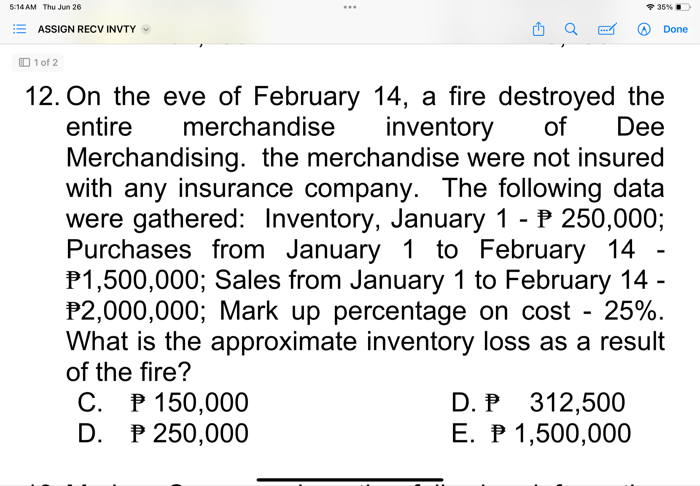answer this 5:14 AM Thu Jun 26 . . . 35% ASSIGN