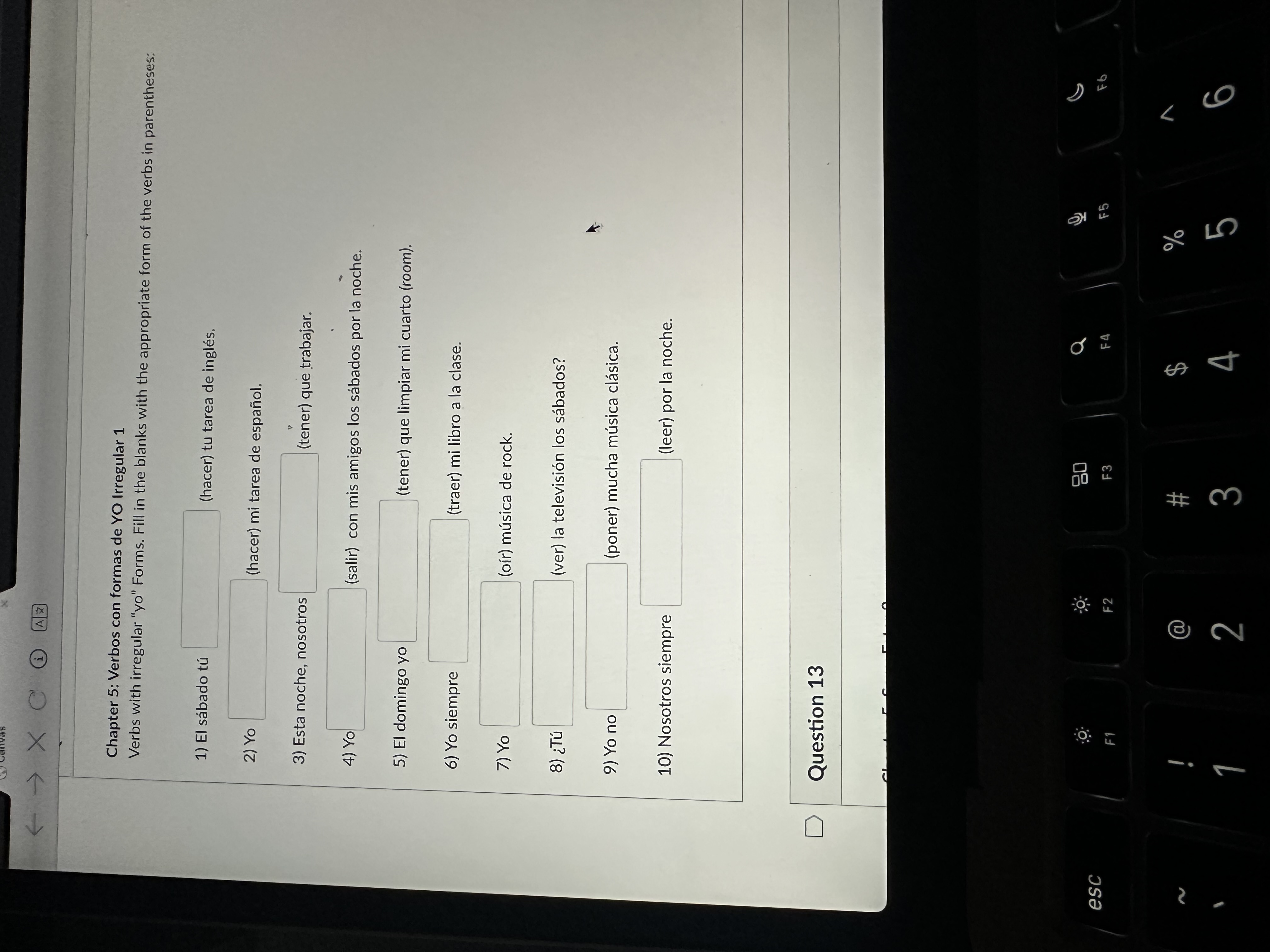 fill in < - X C A AE Chapter 5: Verbos con formas