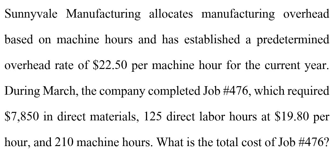?> Sunnyvale Manufacturing allocates