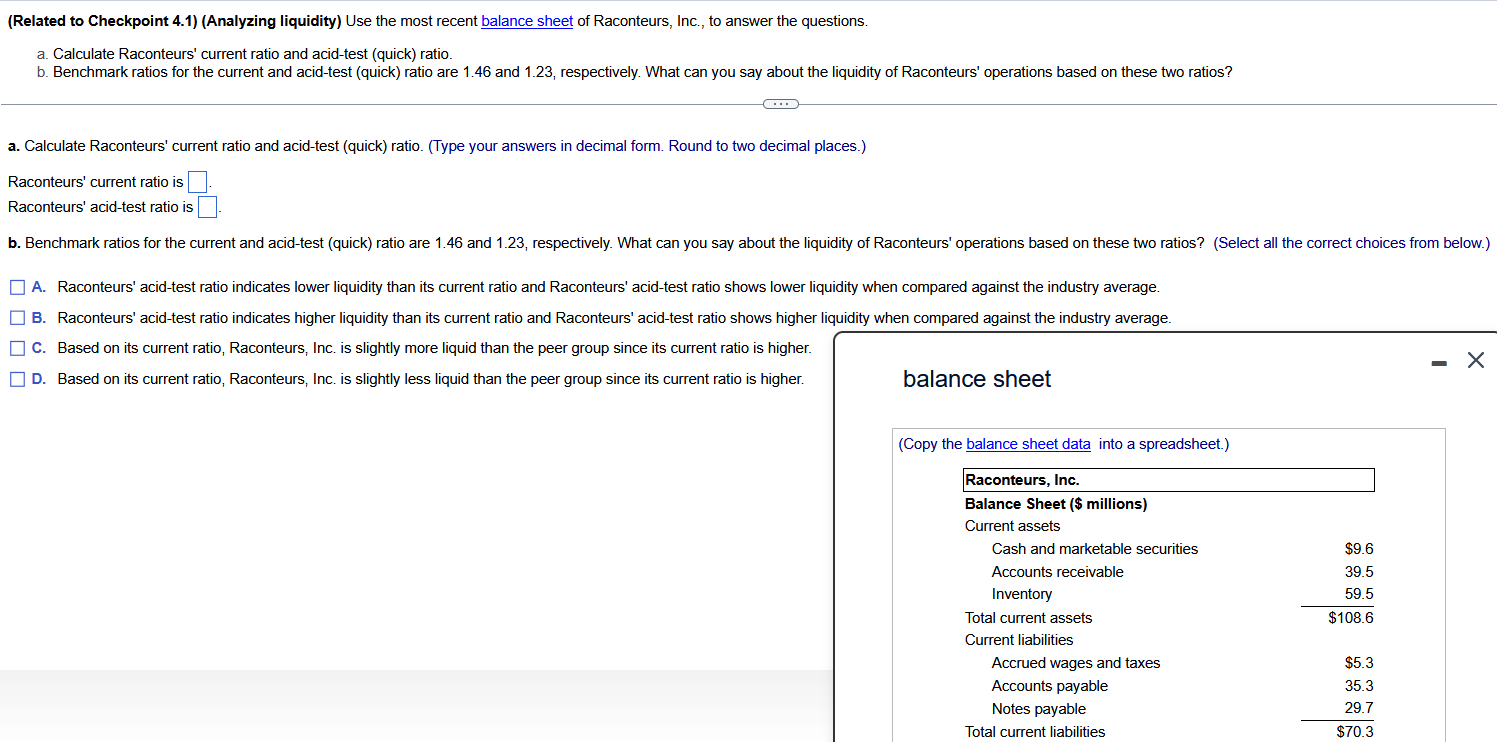 (Related to Checkpoint 4.1) (Analyzing liquidity)