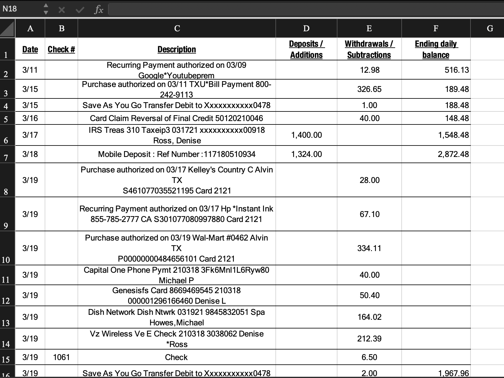 Excel Workbook - Balance The Ledger - Class: