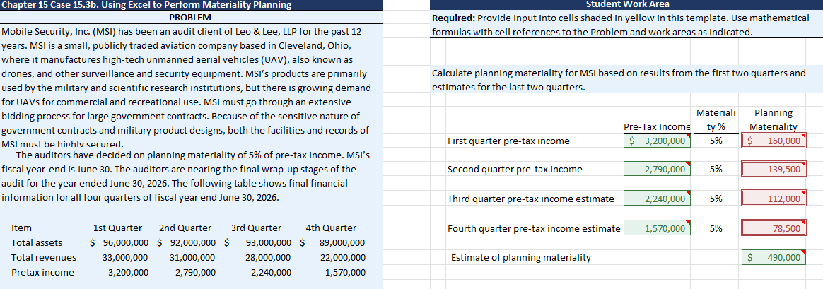 Chapter 15 Case 15.3b. Using Excel to Perform