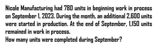 How many units were completed during September?