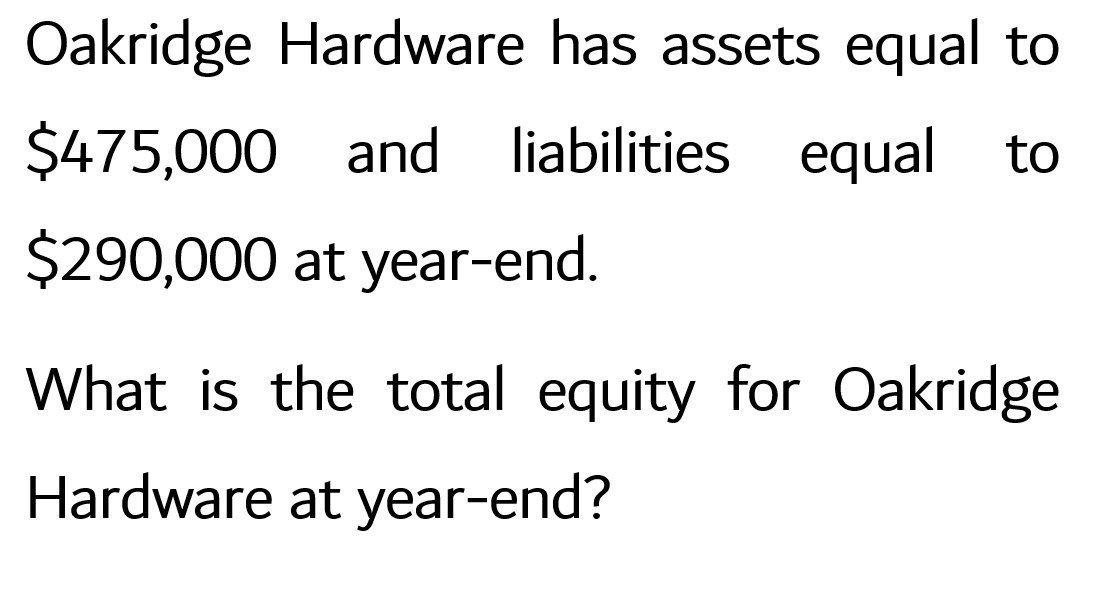 What is total equity Oakridge Hardware has assets