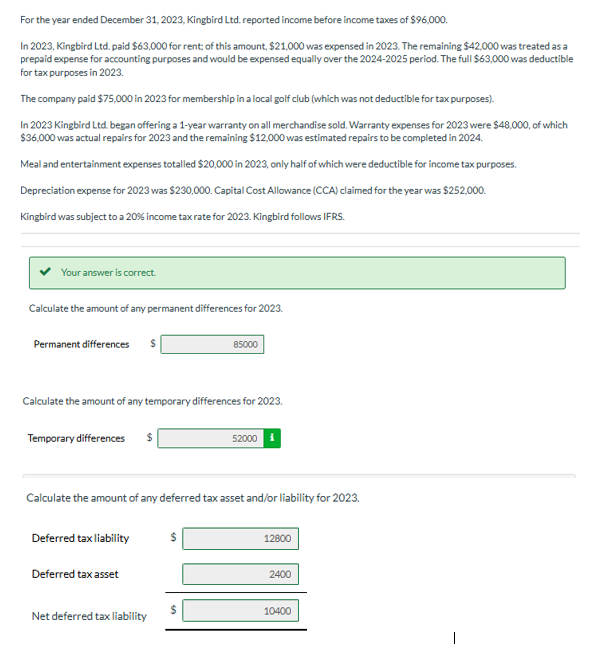 from the above show the calculation for temporary