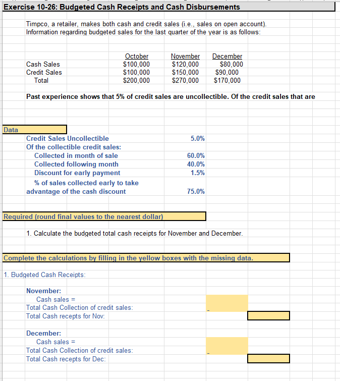 Please fill in the yellow cells with the formula