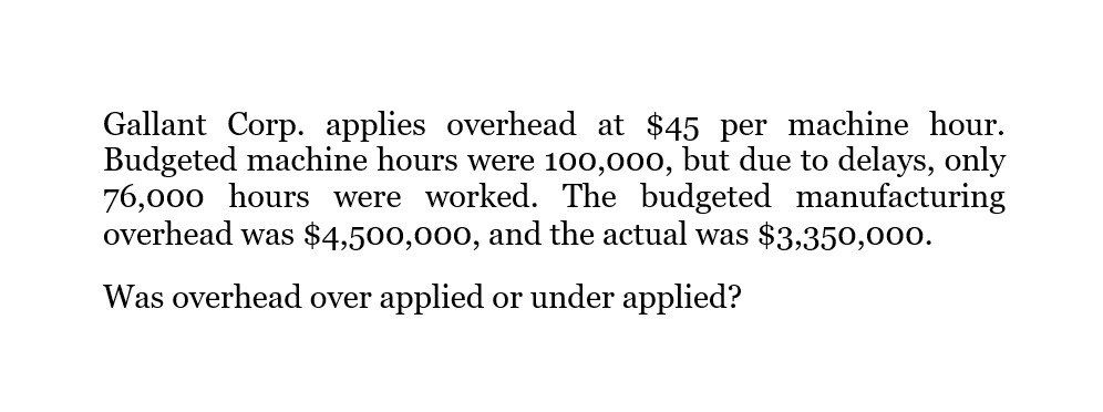 General Accounting Gallant Corp. applies overhead