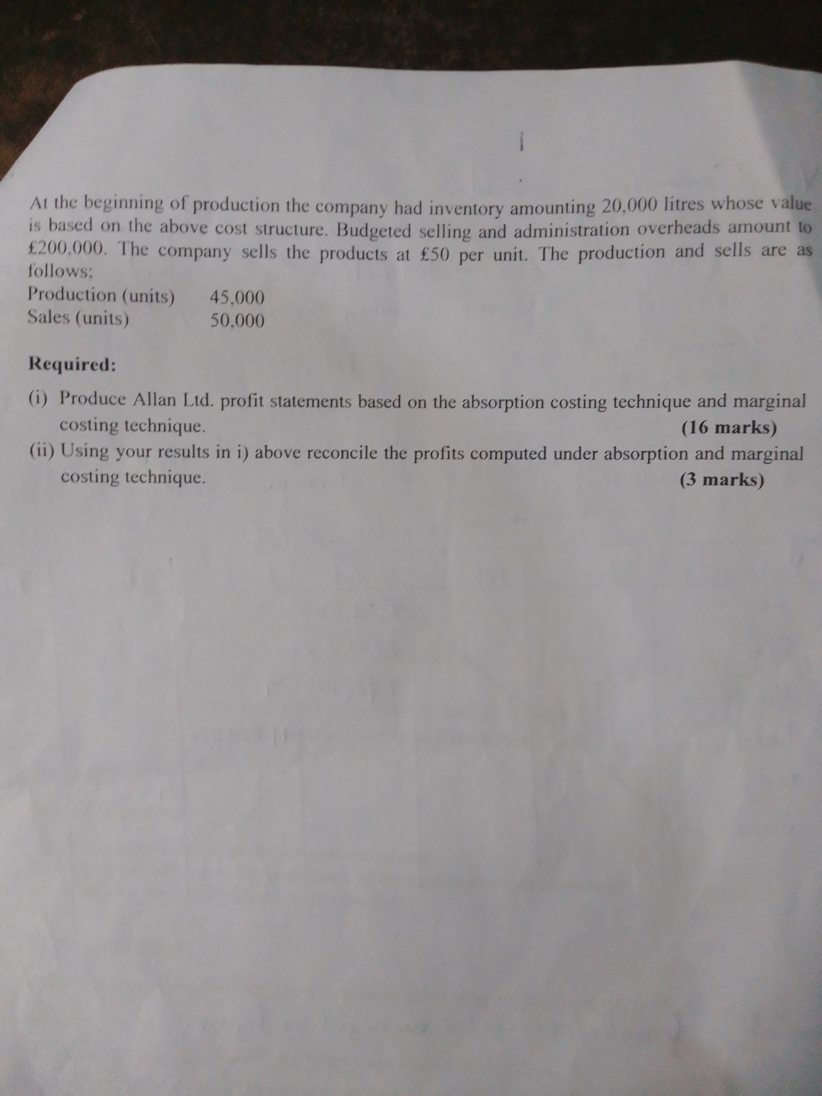 At the beginning of production the company had