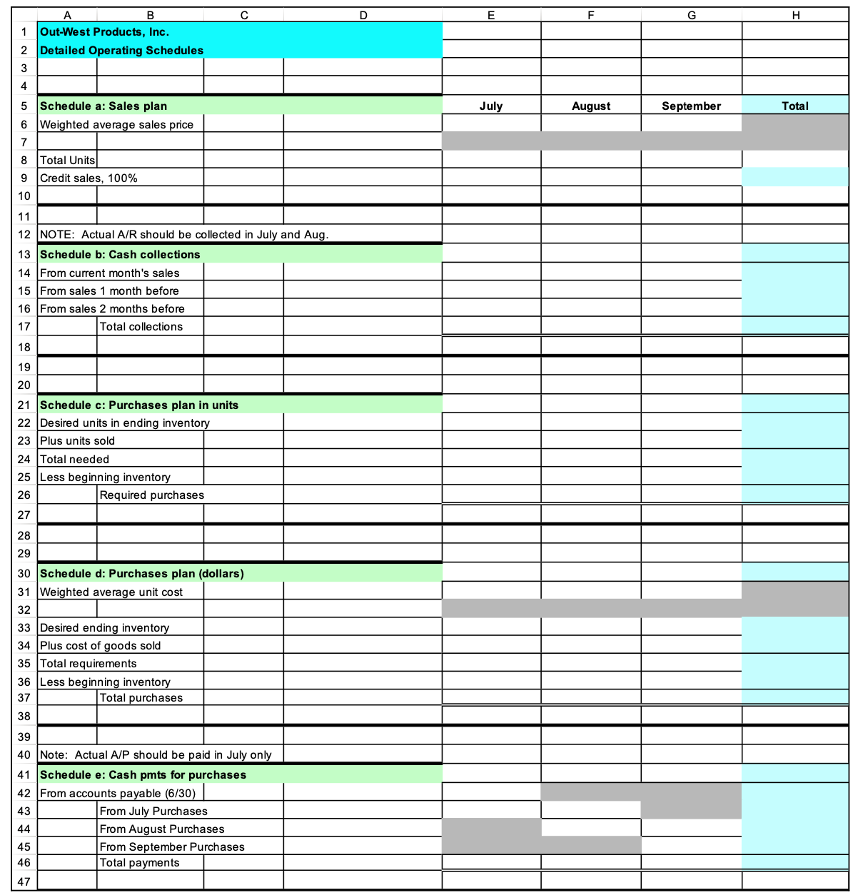 A B C D E F G Key Check Figures N Schedules W