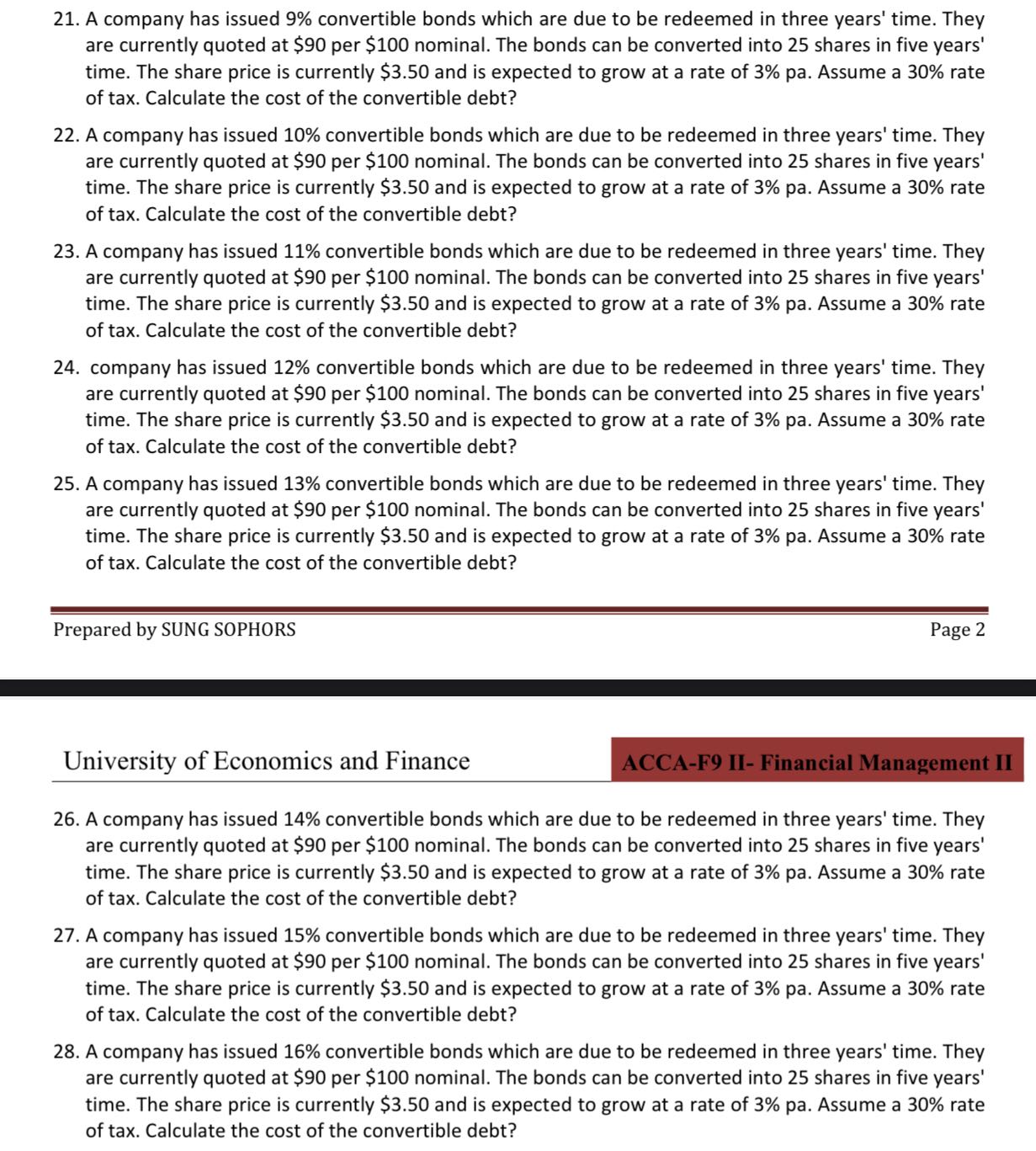 Calculate all the questions by using the real