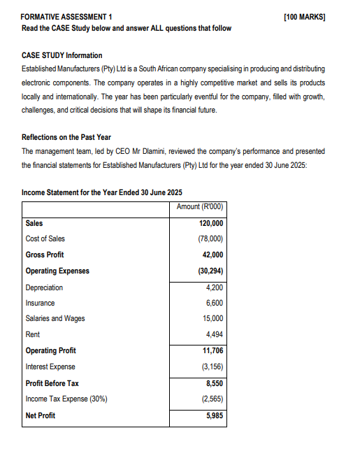 FORMATIVE ASSESSMENT 1 [100 MARKS] Read the CASE