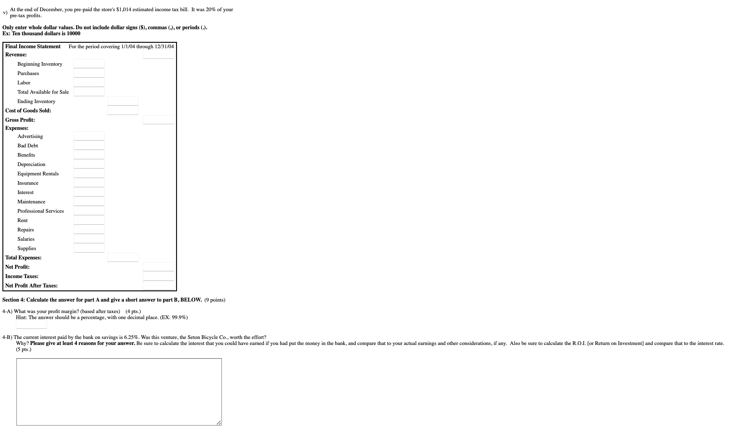 Section 3: Use this data to fill in the Final