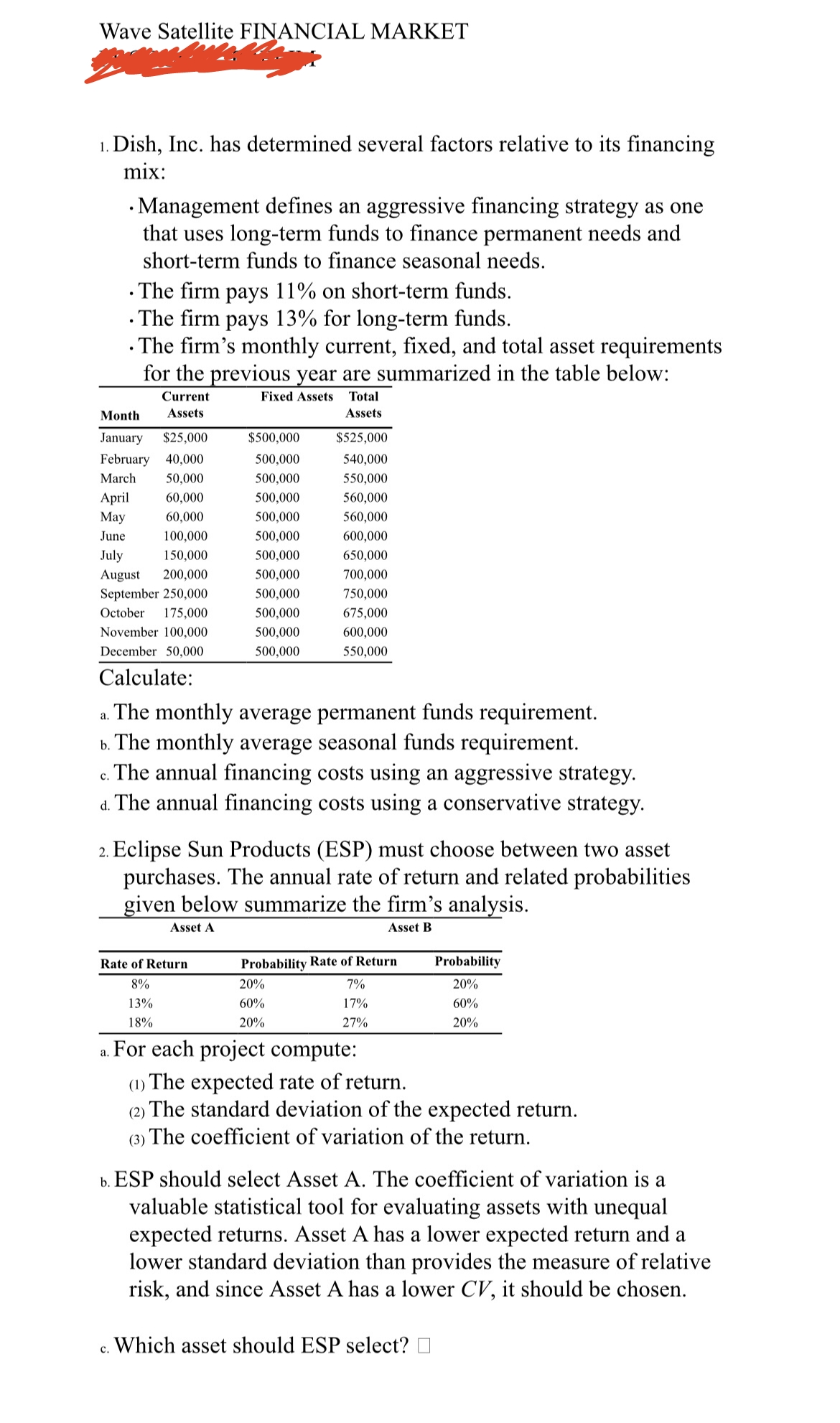 SUBJECT: FINANCIAL MARKETS PLEASE ANSWER THE