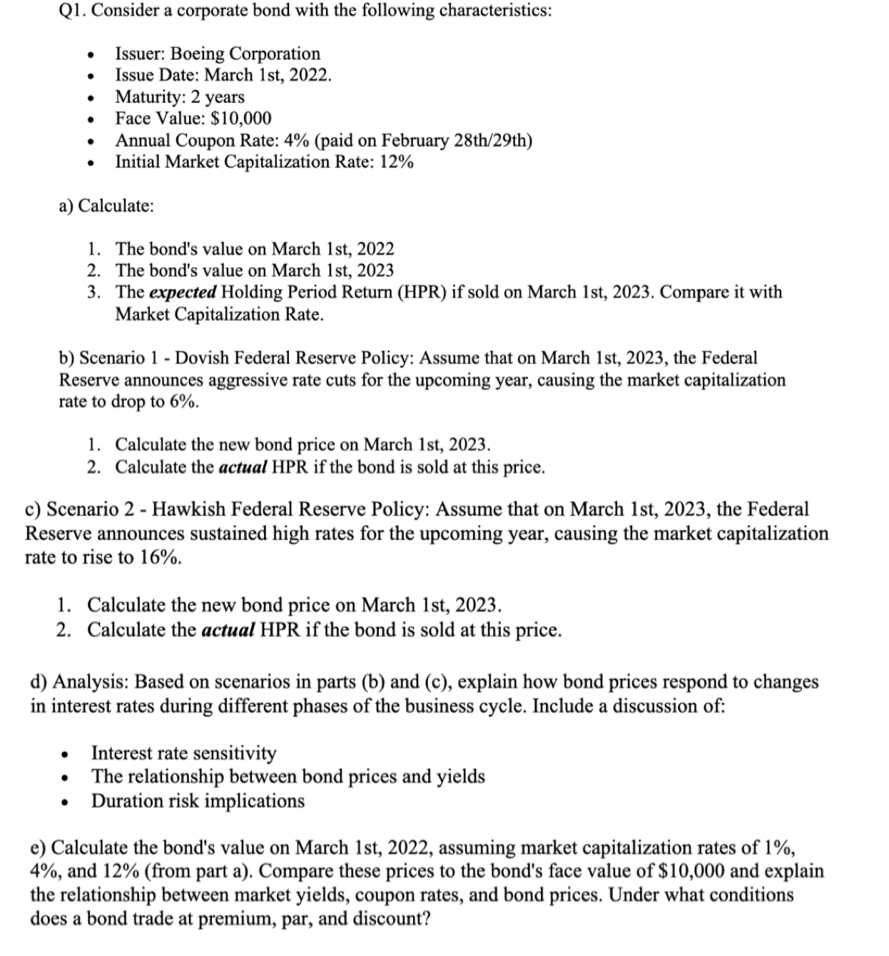 Q1. Consider a corporate bond with the following