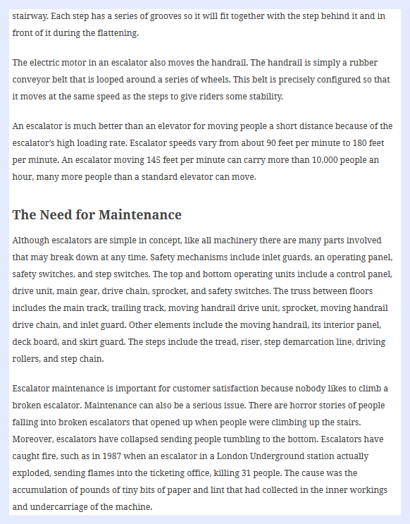 Case for Analysis is Hermitage Escalator company