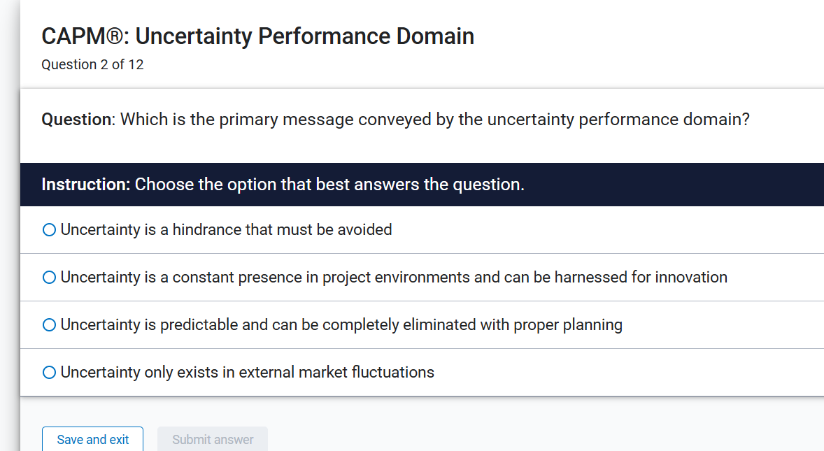 Regarding CAPM project management, select best