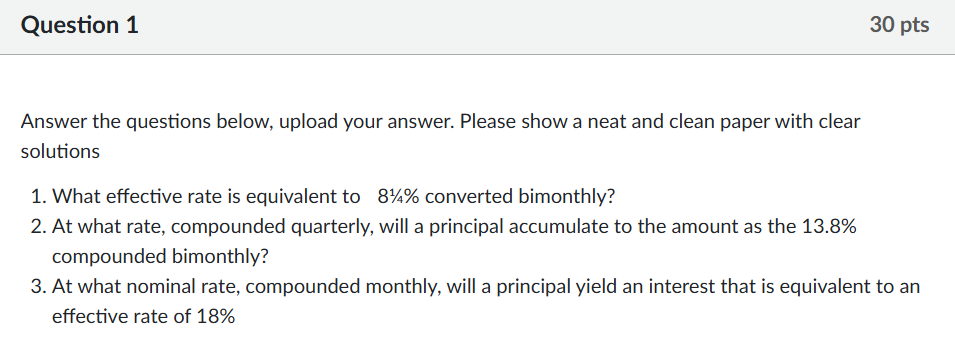 nominal and effective rates Question 1 30 pts