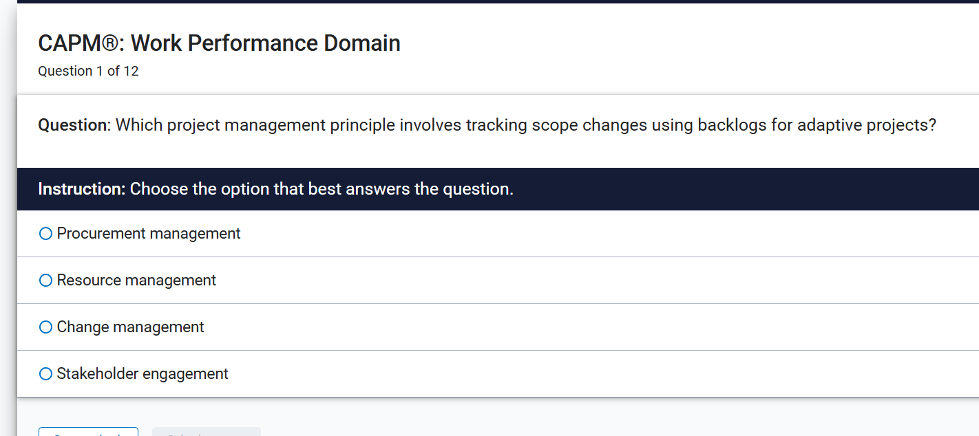 Regarding CAPM project management, select best