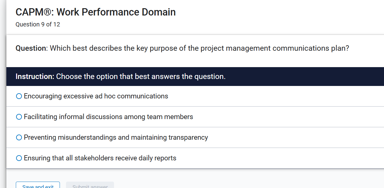 Regarding CAPM project management, select best