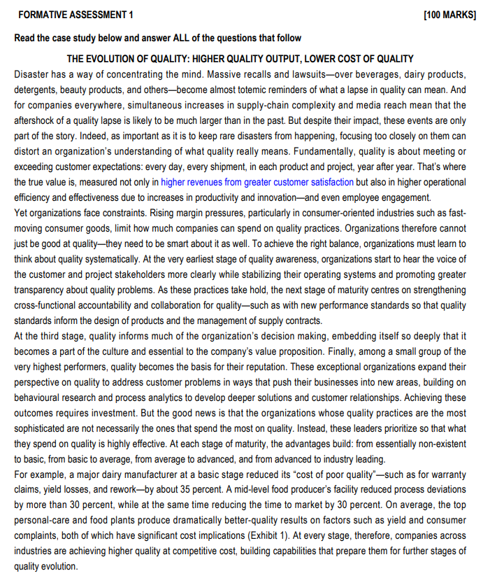 FORMATIVE ASSESSMENT 1 [100 MARKS} Read the case