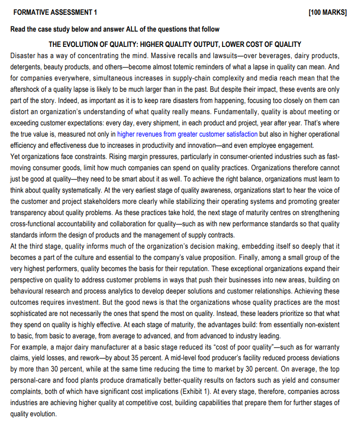 FORMATIVE ASSESSMENT 1 [100 MARKS] Read the case