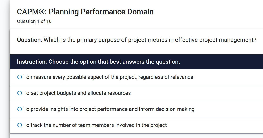 Regarding CAPM project management, select best