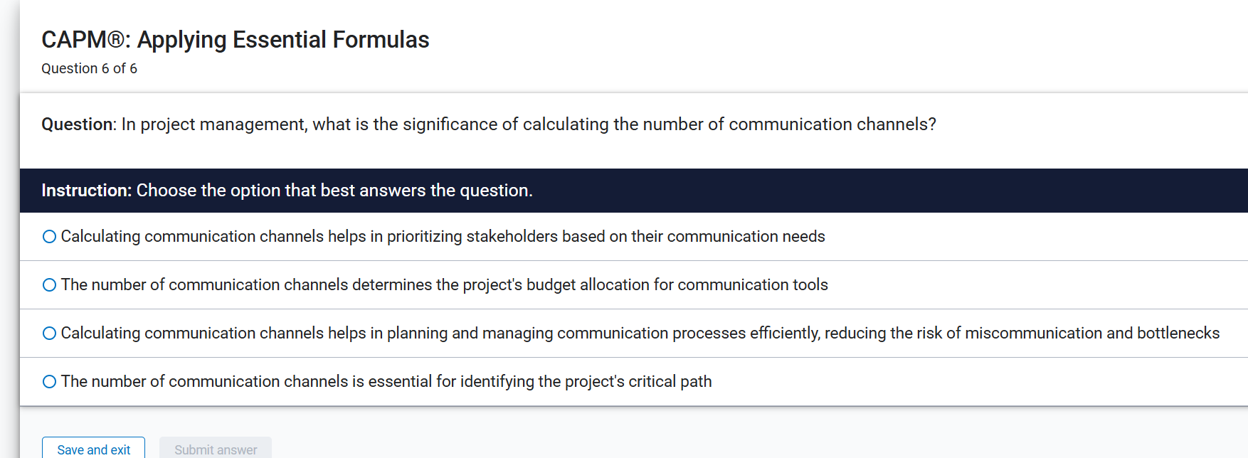 Regarding CAPM project management, select best