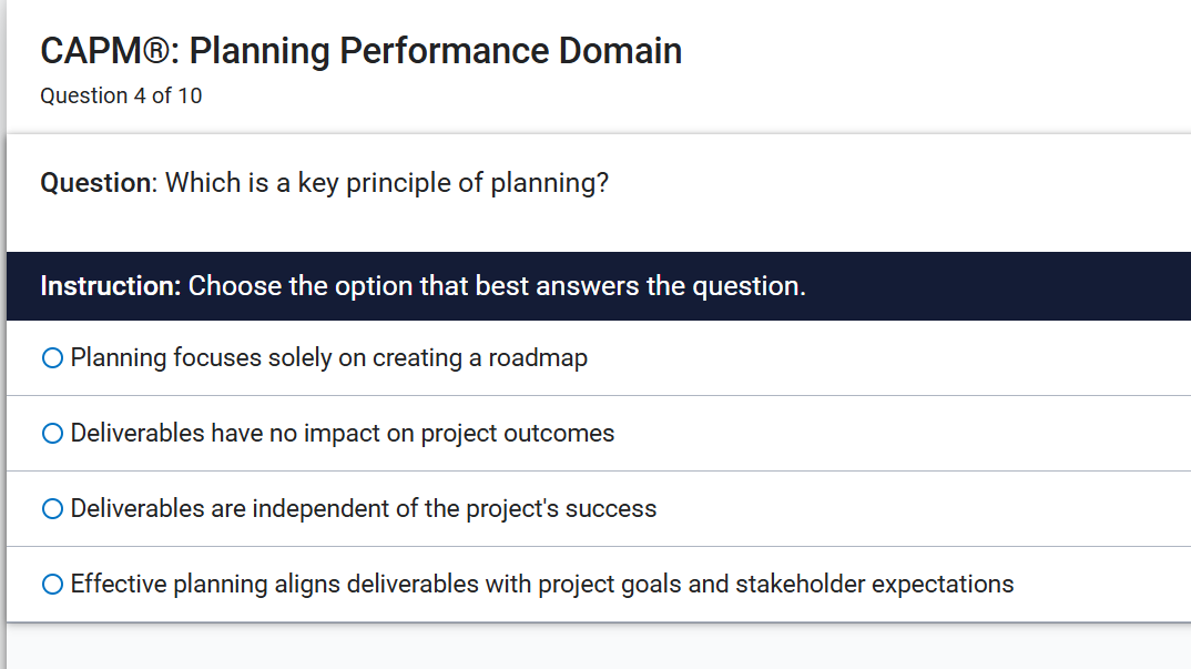 Regarding CAPM project management, select best