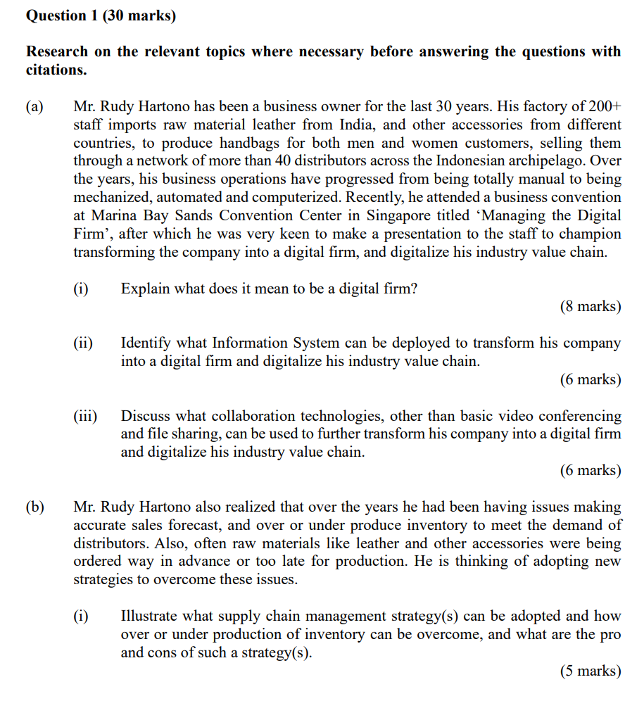 Question 1 (30 marks) Research on the relevant