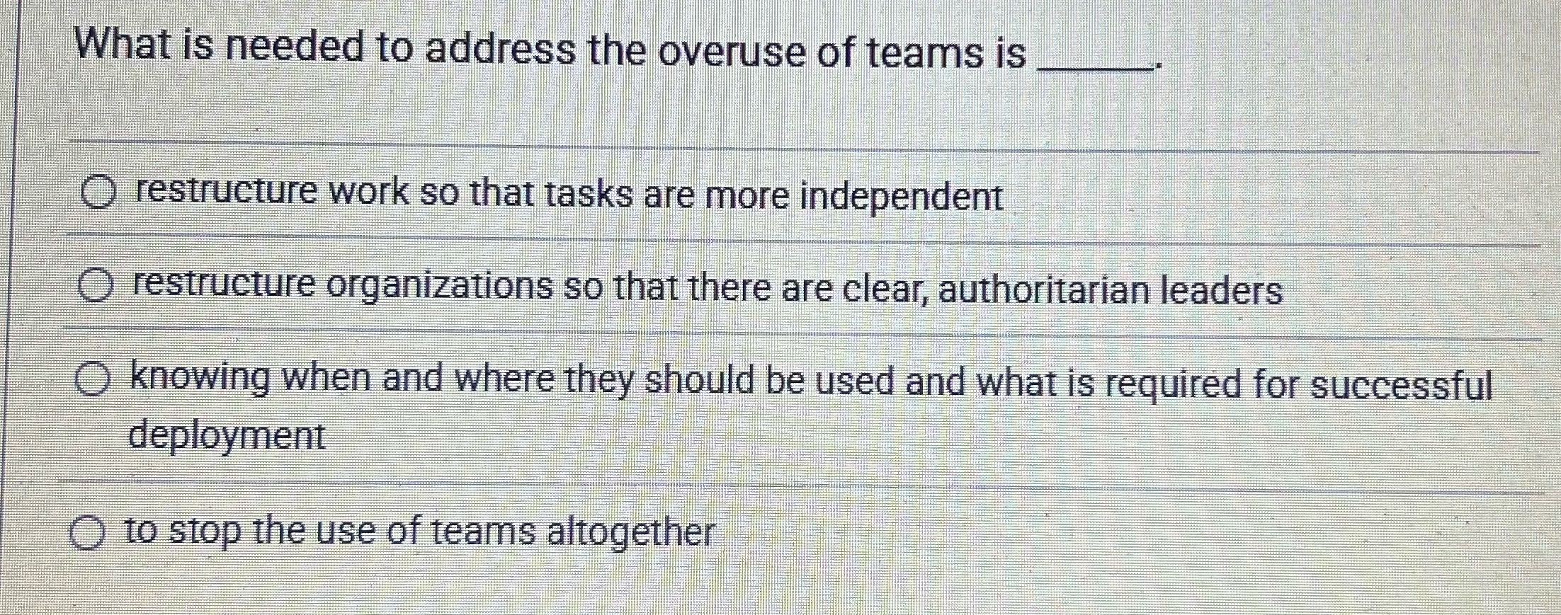 Answer from chapter 2 of group dynamics for teams