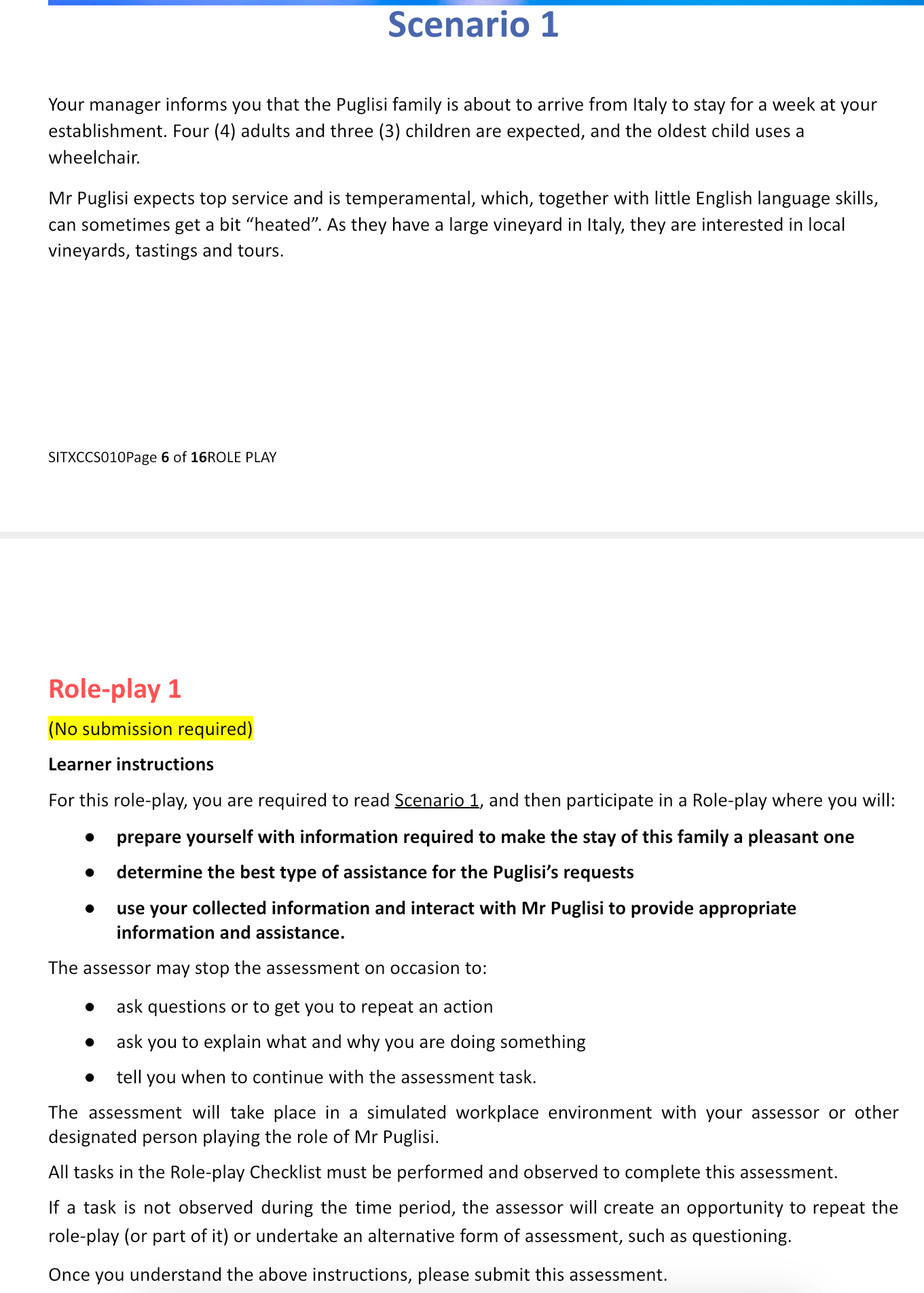 Make a sample role play script for this scenario