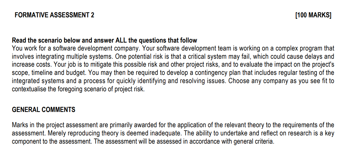 FORMATIVE ASSESSMENT 2 [100 MARKS] Read the