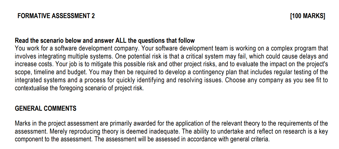 QUESTION 3 (20 Marks) The Plan Risk Response