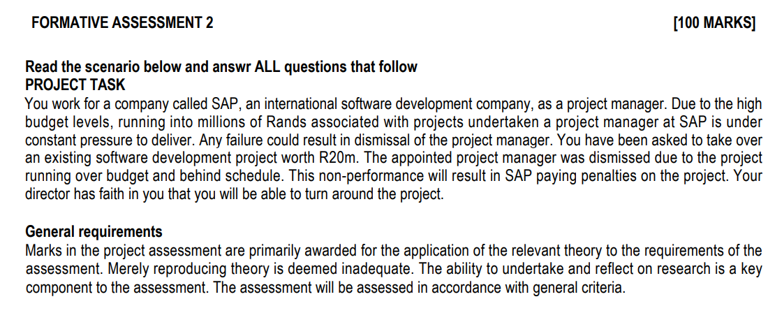 FORMATIVE ASSESSMENT 2 [100 MARKS] Read the