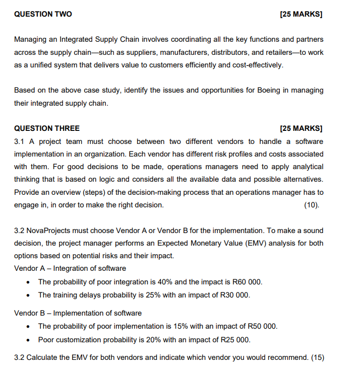 QUESTION TWO [25 MARKS] Managing an Integrated