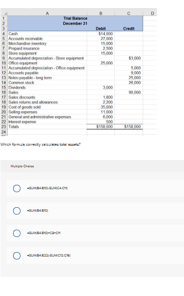 which formula correctly calculates total assets A
