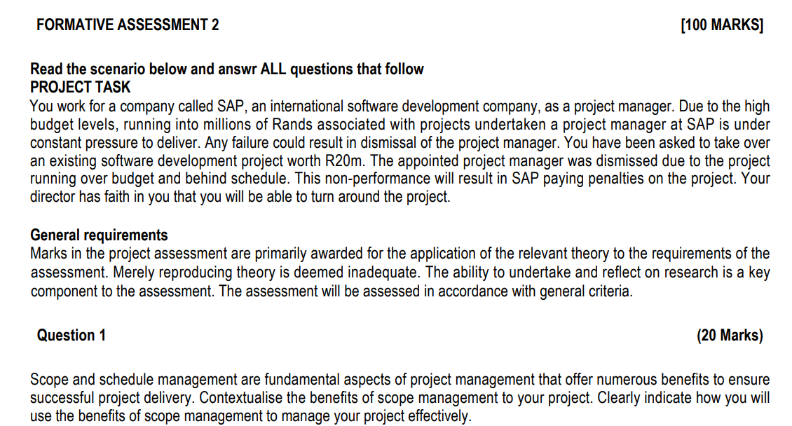 FORMATIVE ASSESSMENT 2 [100 MARKS] Read the