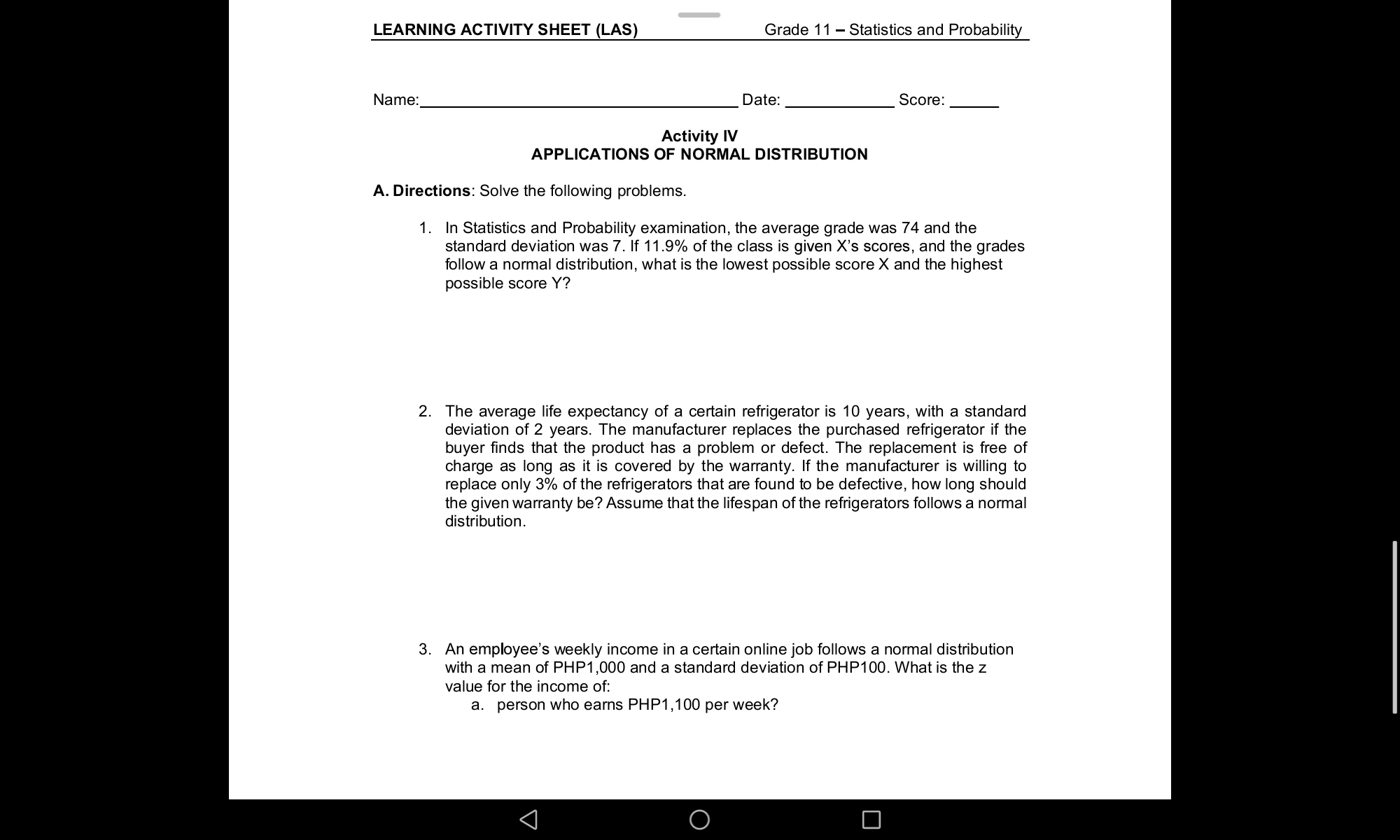 answer this LEARNING ACTIVITY SHEET (LAS) Grade