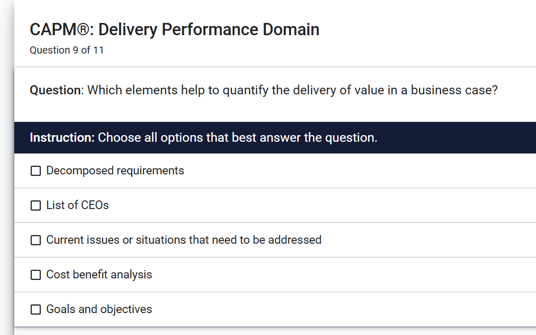 Regarding CAPM project management, select best