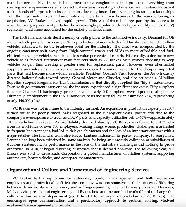 Case Analysis on Andrew Ryan at VC Brakes Problem