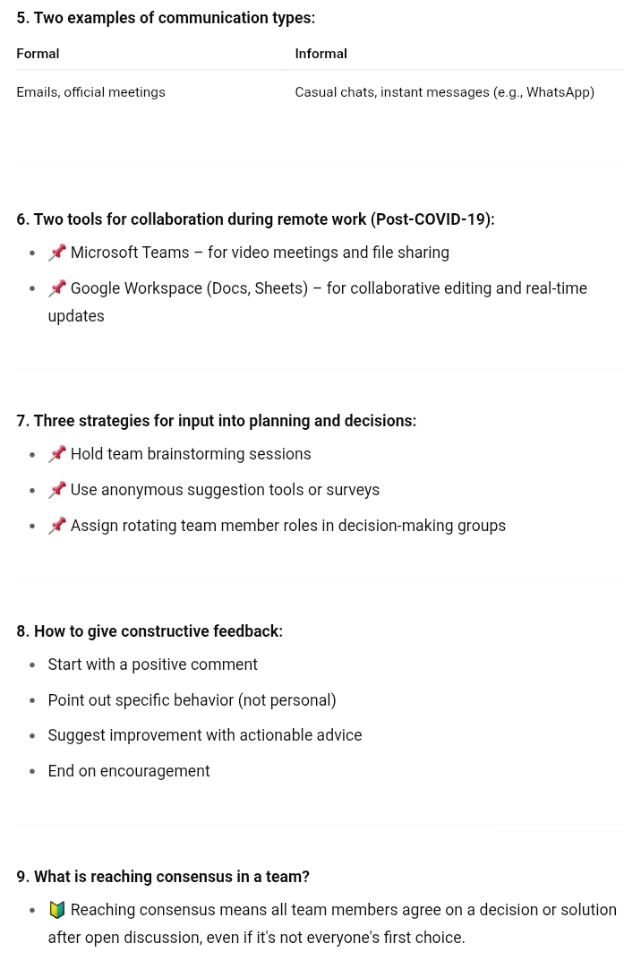 Manage team effectiveness Questions Provide