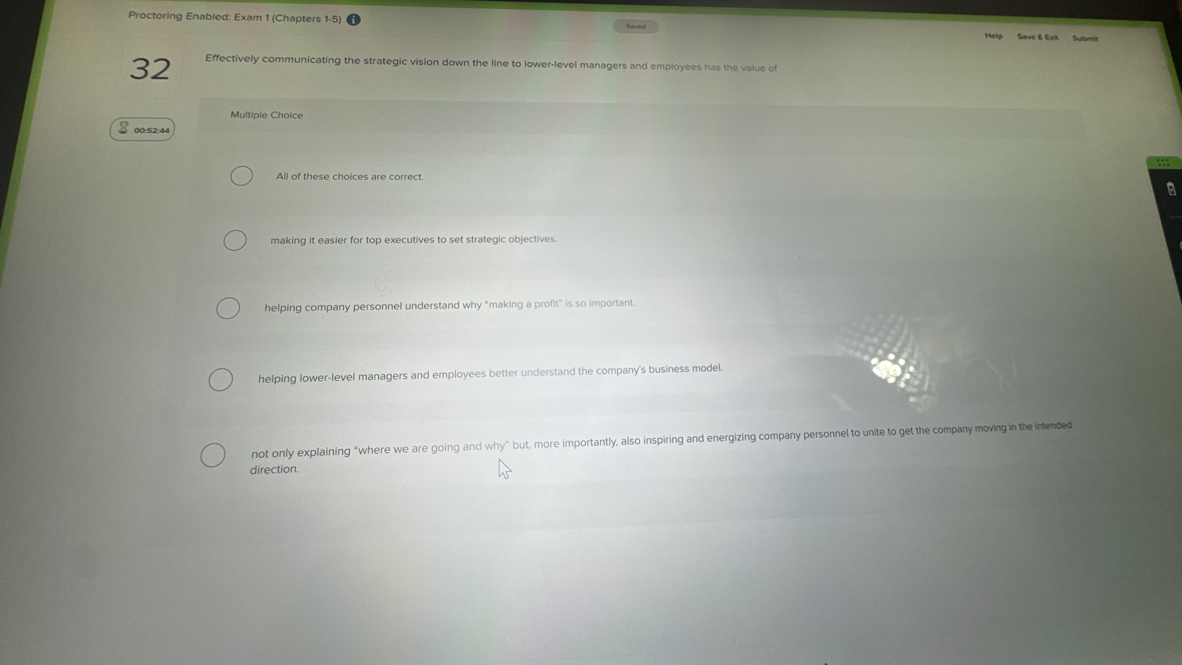 Proctoring Enabled: Exam 1 (Chapters 1-5) i Saved