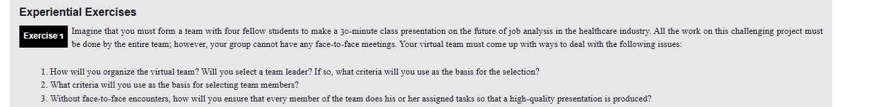 ReadChapter 6, Small Experiential Case, Exercise