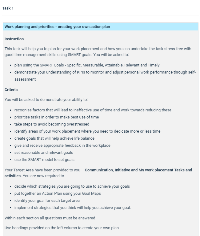 Task 1 Work planning and priorities - ereating