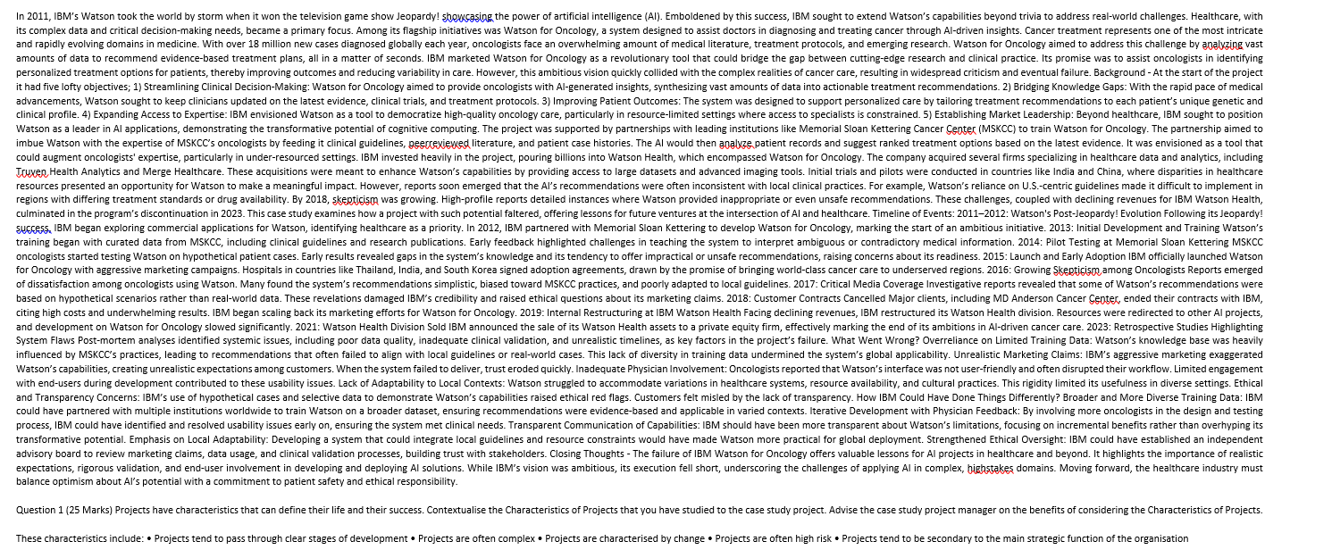 Question 1 (25 Marks) Projects have