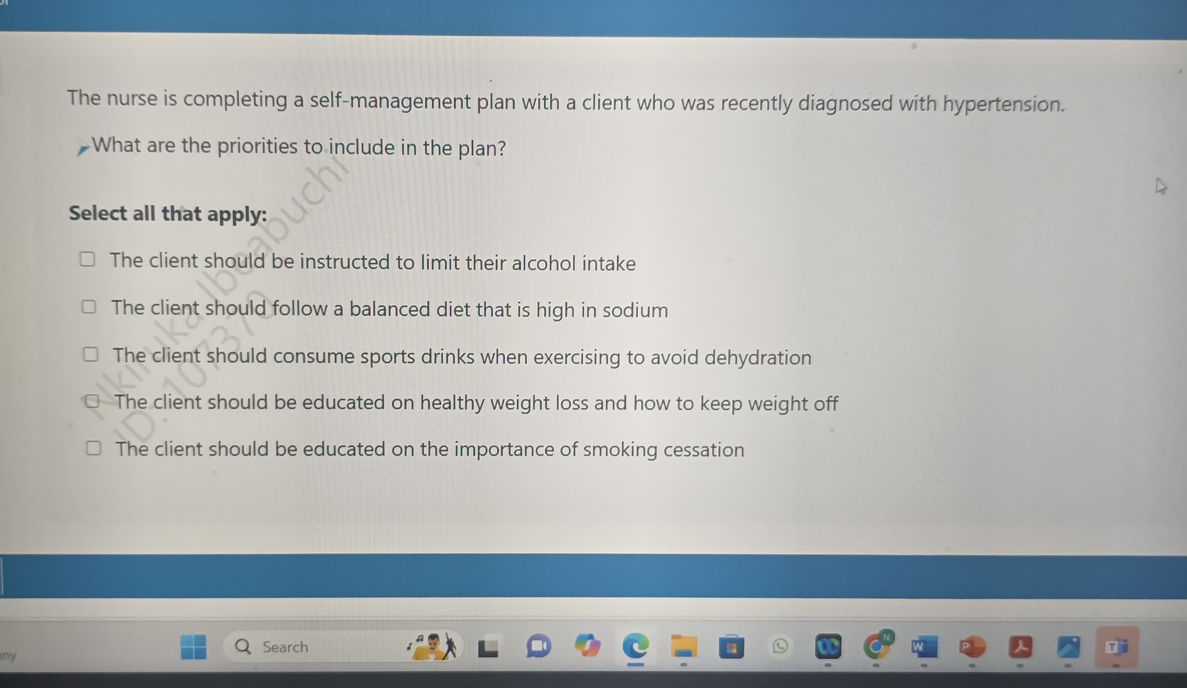 j The nurse is completing a self-management plan