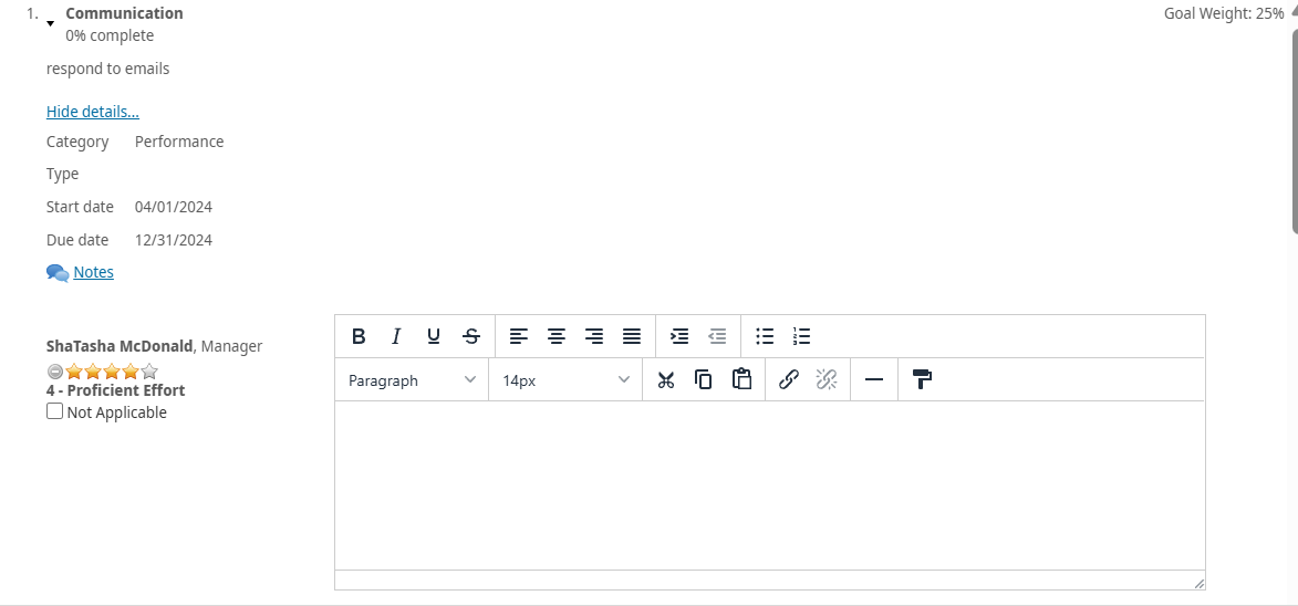 I am completing an employee's evaluation. what